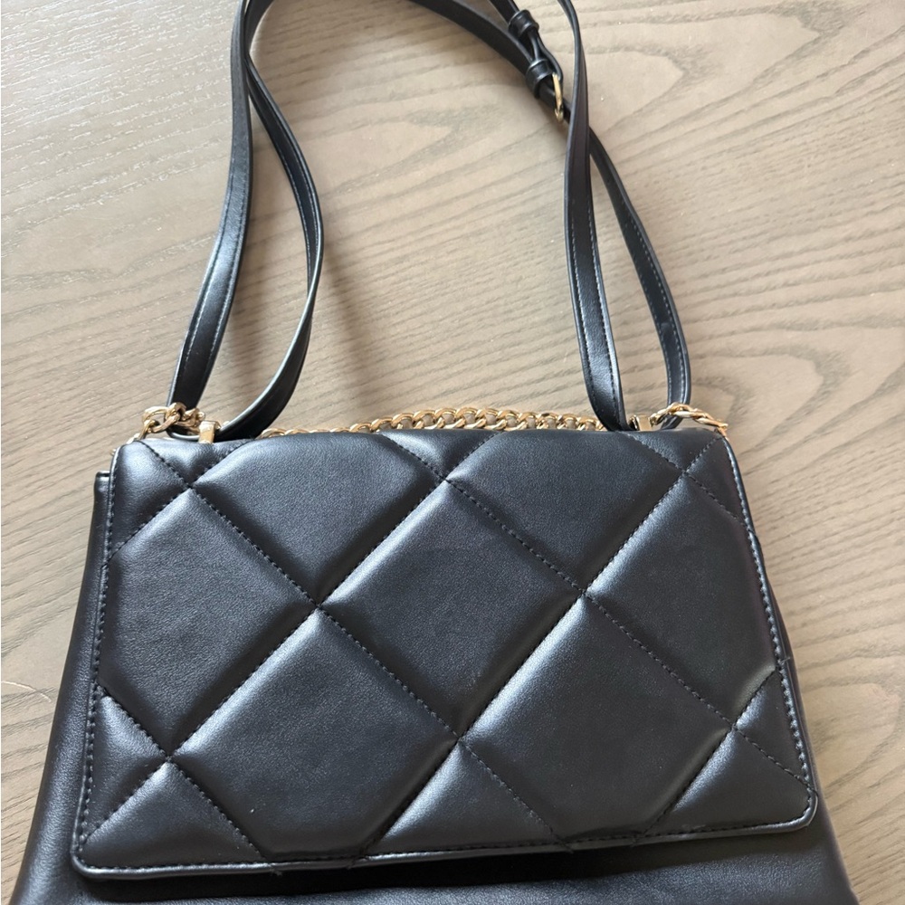 Elegant Black Quilted Shoulder Bag - Worn once